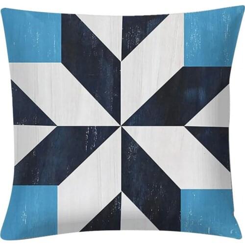 Decorative Pillow Case Blue Geometric Printed Throw Square Pillow Cover Sofa Chair Cushion Pillowcase 45cm x 45cm