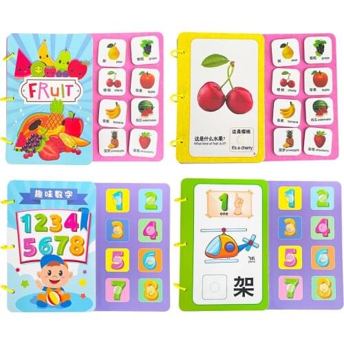 8 Style Children Quiet Book DIY Learning English Words Chinese Book Fruit Number Animal Traffic Baby Books Early Education Toys