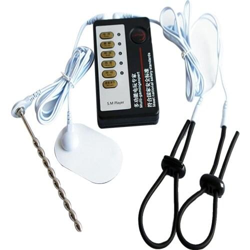 Electric Shock BDSM Bondage Dildo Penis Ring Metal Anal Bead Butt Plug Stimulate Electro Pads Medical Themed Flirting Sex Toys