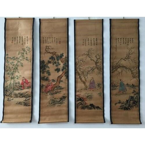 China scroll painting Four screen paintings Middle hall hanging painting 4 poets