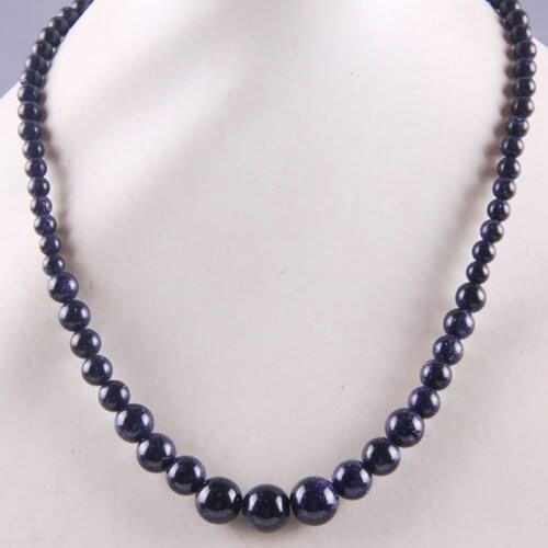Blue Sandstone Graduated Round Beads Necklace 18 Inch Jewelry F194