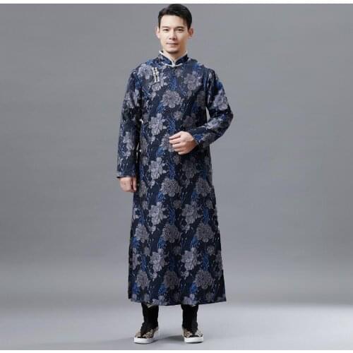Hanfu male Vintage Qipao gown stand collar vestido for men Chinese Traditional Tang Suit Long Robe oriental ethnic clothing