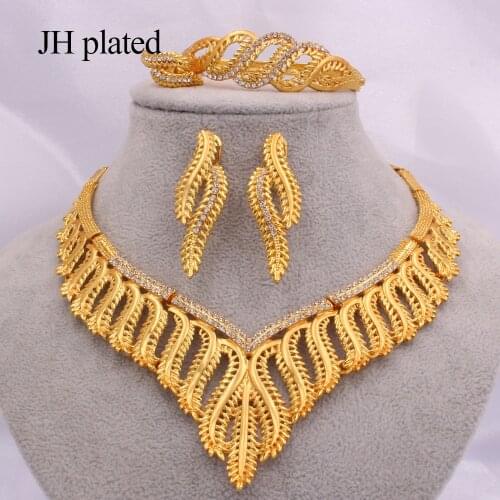 Dubai Gold jewelry sets for women Ethiopia France Trendy Bracelet Necklace earrings ring bridal wedding party jewellery gifts