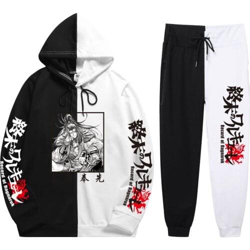 Cool Summer Autumn Man 2 Pieces Sets Anime Record Of Ragnarok Print Daily Fashion Patchwork Thin Hoodie+Patchwork Pants