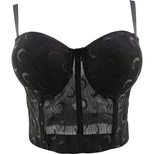 Mesh &Lace Moon Pattern Casual Fashion 2021 Sexy Top Vest Crop Top Women To Wear Out Push Up Bralette Bra Corset Tops Clothes