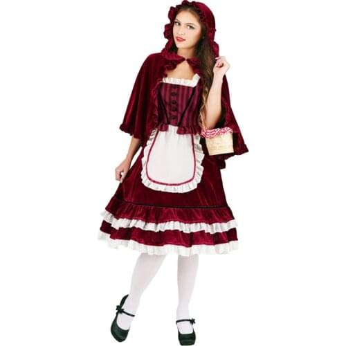 Lady Carnival Halloween Little Red Riding Hood Costume Deluxe Flannel Victorian Vintage Roleplay Cosplay Fancy Party Dress