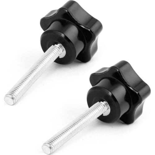 M6 x 16-80mm Thread Replacement Star Hand Knob Tightening Screw Handwheel Black Silver Ton 2pcs