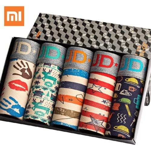 5pcs/Lot Xiaomi Men Underwear Cotton Print Boxer Shorts Mens Underpants Male Panties Soft Breathable U Convex Pouch Plus Size