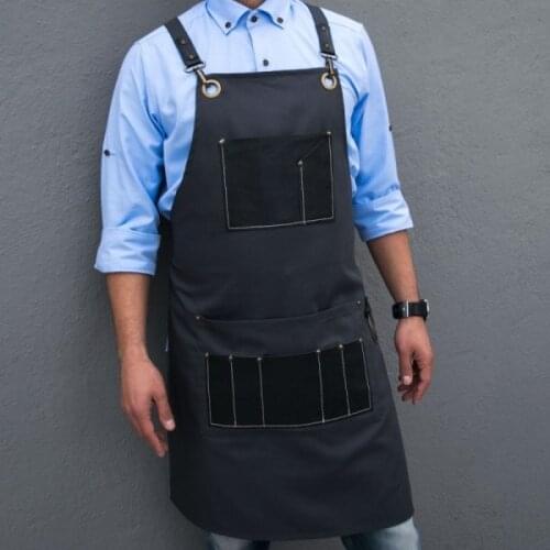 Mens Apron Bib Chef Kitchen Apron Barista Apron Bartender Coffee Restaurant Cooking Apron with Pockets