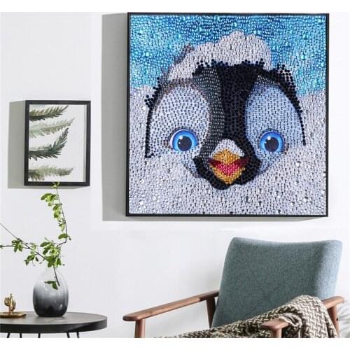 Free Shipping Needlework 5D Diamond Painting Animal Penguin Special-Shaped Acrylic Full 25x25 Paper Bag Roll-Up Frameless 1-30