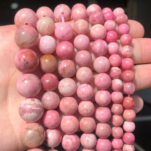 Natural Red Rhodonite Stone Beads Round Loose Gem Spacer Minerals Beads for DIY Jewelry Making Charms Bracelet 6/8/10/12mm 15