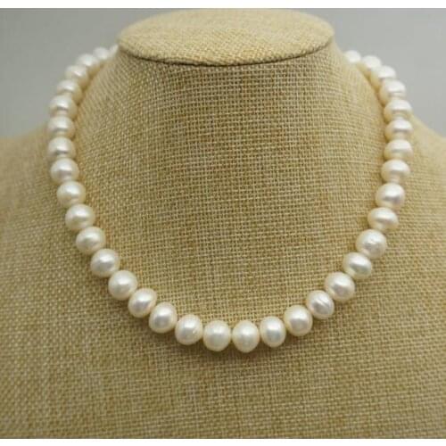 Natural White Pearl Jewelry Handmade 100% Real Freshwater Pearl Necklace 10-11mm 45cm Fashion Ladys Jewellery