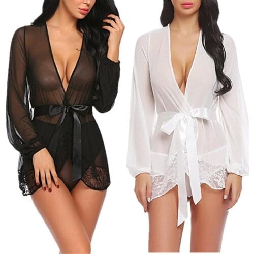 Hot Homewear Solid Dress V Neck Nightgown Women Nightdress Satin Lace Sexy Sleepwear Lingerie Gown Nuisette Nighty Robe