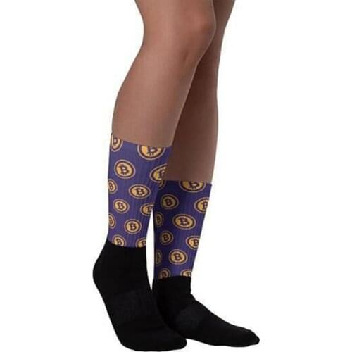 2021 Hot Sale Creative Bitcoin Print Color Block Men Socks Women Socks Breathable Middle Tube Crew Socks