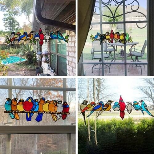 New Hot Stain Glass Window Self-adhesive Decal Wall Bird Stickers Home Decor Cute 3D Car Wall Decals Living Room Decorations SMR
