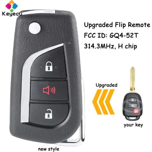 KEYECU Upgraded Flip Remote Car Key With 3 Buttons & H Chip - FOB for Toyota RAV4 Highlander 2013 2014 2015-2017 FCC ID: GQ4-52T