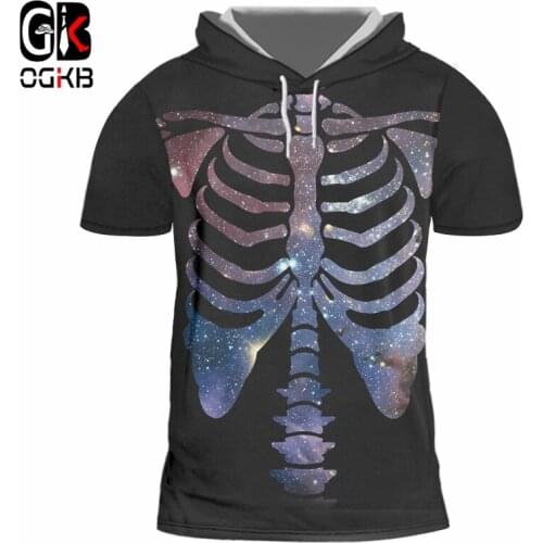OGKB Starry Sky Skeleton Trend Man Hooded Tshirt 3D Printed Hip Hop Creative Glitter Pattern 5XL Mens T Shirt