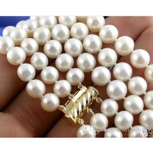 7-8MM 3Strds white Akoya Cultured Pearl Necklace>>> free shipping