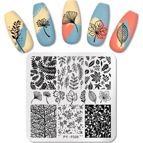 PICT YOU Square Nail Stamping Plates Leaf Series Nail Art Stamp Template Printing Stainless Steel Stencil Tools Nail Art Plate