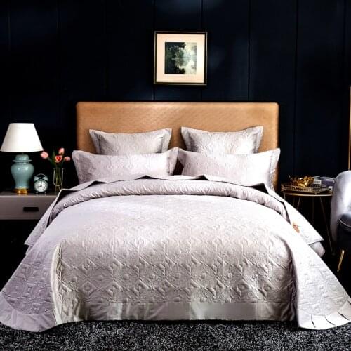Luxury Gray 600TC Egyptian Cotton Antibacterial Quilted Bedspread Coverlet Bed Cover Set Bed Linen Pillowcases 250X250CM 3/5PCS