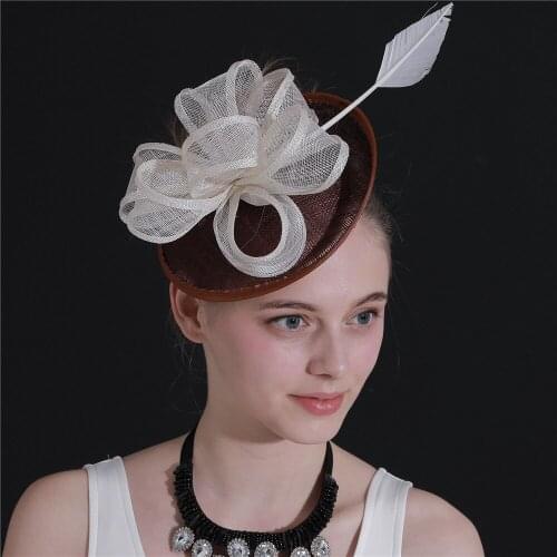 Elegant Women Feather Wedding Fascinators Hats Royal Hat Cocktail Vintage Fedora Caps Headband Sinamay Ladies Headwear Party