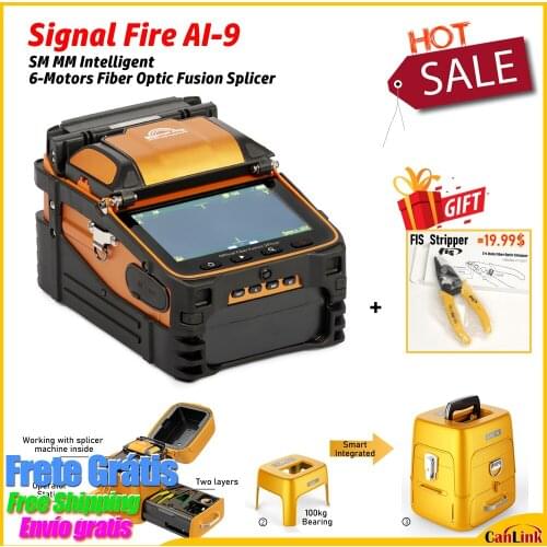 Signal Fire AI-9 Intelligent SM MM 6-Motors Fiber Optic Fusion Splicer with OPM VFL 10-languages + Gift Hot Sale ToolBOX