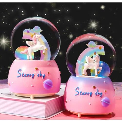 Girl Heart Crystal Ball Music Box Decoration Snow Cartoon Home Decoration Rainbow Eight-tone Children Student Birthday Gift