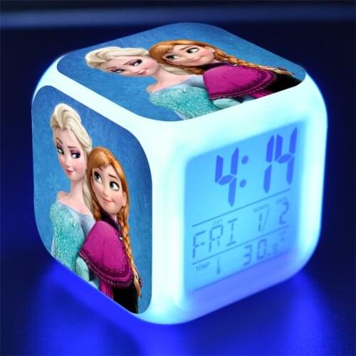 Disney Frozen Elsa Anna Cartoon Toy Alarm Clock 7 Colors Night Light Led Digital Alarm Clock Student Desk Clock with Thermometer