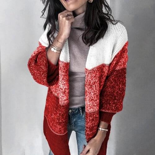 Block Color Sweater Coat Striped Stitching Knitted Cardigan Women Long Sleeve Spring Autumn Open Stitch Sweaters