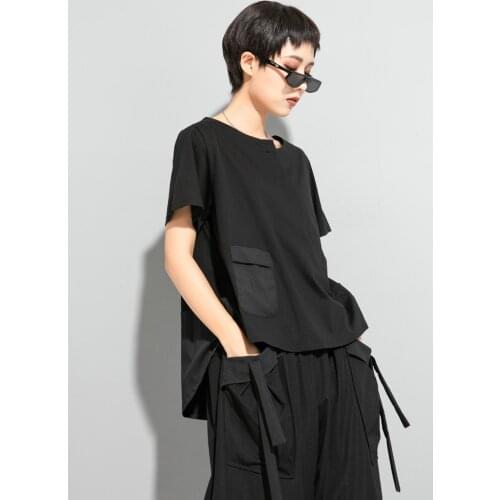 Dark black minority summer personalized stitching irregular fashion short sleeve T-shirt street fashion brand loose swallow tail