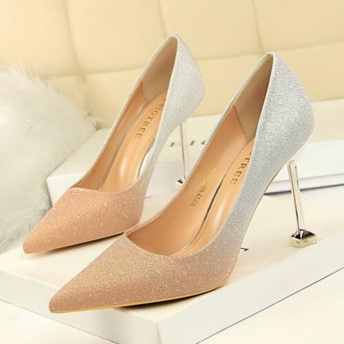 BIGTREE Shoes Fashion Women High Heels Sexy Party Sequins Stiletto Pumps Pointed 9.5CM Ladies Wedding Shoes 2021 New Heels Women