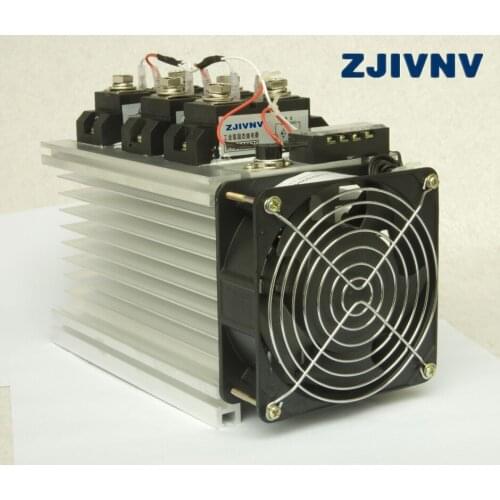 High quality 3PCS 300A Industrial SSR solid state relays DC-AC with heat sink and fan 9-32vdc control 480vac