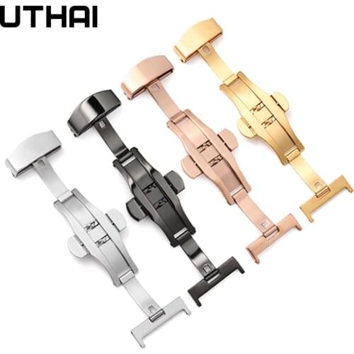 UTHAI Watch Fold Buckle P89 Stainless steel butterfly double push buckle 10-22mm Button Deployment Clasp Buckles Watch Accessori
