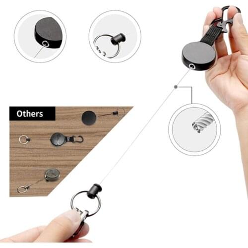 Retractable Key Chain Badge Reel Heavy Duty Key Holder Ring with Carabiner Steel Cable 3 Quick Release Clips Keychain Multitool