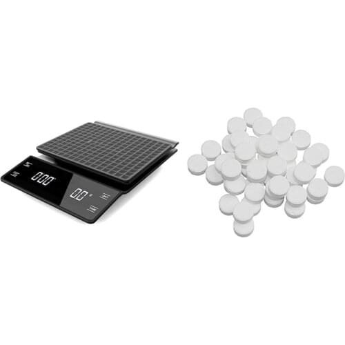 AD-1 Pcs 0.1G/3Kg Precision Sensors Kitchen Food Scale with Timer & 50Pcs Coffee Machines Cleaning Effervescent Tablets
