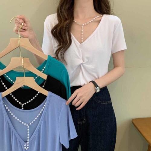 Plus size Summer V-Neck White T-Shirt Women Cotton Solid Tee Shirt Femme Short Sleeve Tops Harajuku Tshirt Ladies Woman Clothing