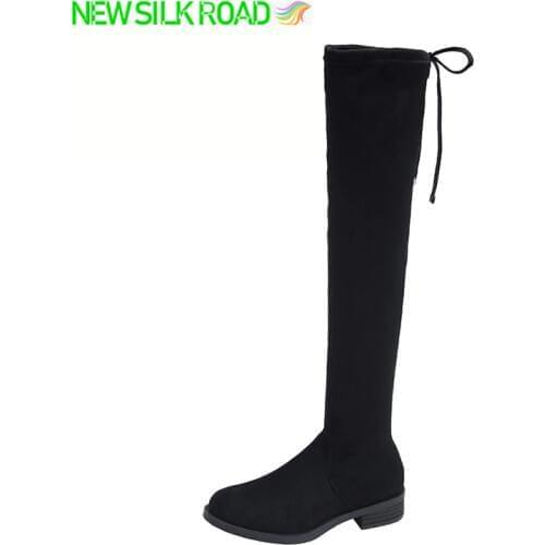 2021 New Arrivals Winter Women Shoes High Boots Over Knee Sexy Slim Thigh Long Boots Stretch Fur Fabric Botas De Mujer Round Toe