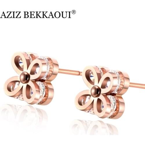 AZIZ BEKKAOUI Rose Gold Color Love Stud Earrings For Women Crystal Earrings Stainless Steel Jewelry For Birthday Gift For Mother