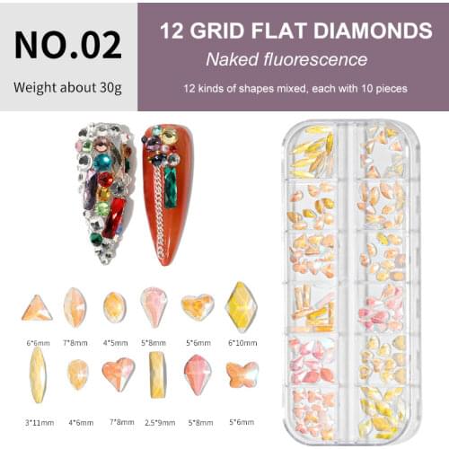Swarovska 1 Box Mix Shape Crystal AB/Rainbow Nail Art Rhinestone Flat Back Glass Stones Rhinestone For DIY Nail Art Decorations