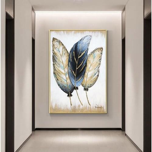 Abstract 3pcs Feathers Hand Painted Oil Painting On Canvas Handmade Abstract Modern Wall Art Painting For Living Room Home Decor