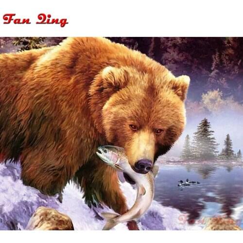 Diamond Painting Bear Fishing Pictures Full Square Round Drill Handicraft Art 5D DIY Rhinestone Embroidery Kit Mosaic Home Decor