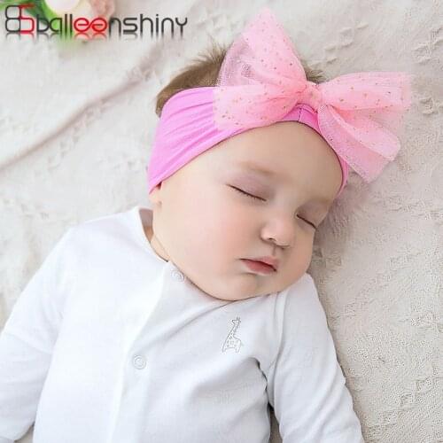Balleenshiny Mesh Polka Dot Nylon Stretch Big Bow Headband for Baby Girl Newborn Kids Hair Accessories Infant Toddler Hairband