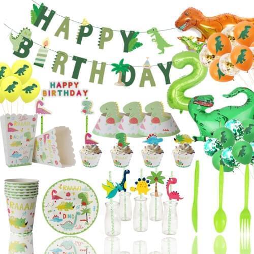 Dino Party Big Foil Dinosaur Balloons Summer Boy Birthday Party Gift Toy Roar Jungle Parties Paper Cup Paper Plate Tableware set
