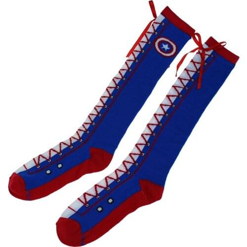 Sea Breeze Brand 1pair 100% cotton new fashion Captain America bowknot high quality cartoon women casual stockings meias