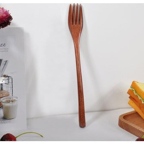 Wooden Spoon Fork Bamboo Kitchen Cooking Utensil Tools Soup-Teaspoon Fork Food Salad Fruit Tableware Kitchen Accessories