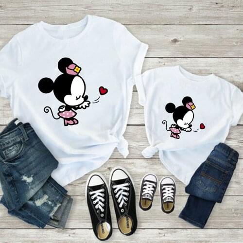 Family Matching T Shirts Outfits New Fashion Brand New Casual White O-neck Tshirts Minnie Mickey Mouse Baby GIrls Boys Tee Shirt