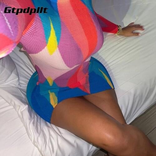 Gtpdpllt Autumn Geometry Print Sexy Bodycon Women Dress Long Sleeve Spring Party Robes Skinny Dresses Slim Clubwear Vestidos