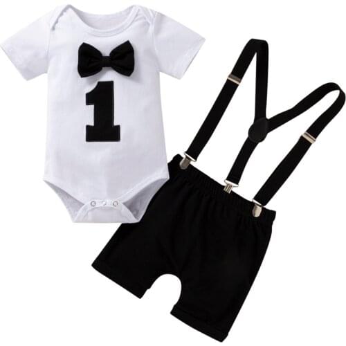 Baby Boy Clothing Fashion Infant Baby Boy Bow Tie Romper Bodysuit Funny First Birthday Clothes Outfits Set Clothes Outfits Set