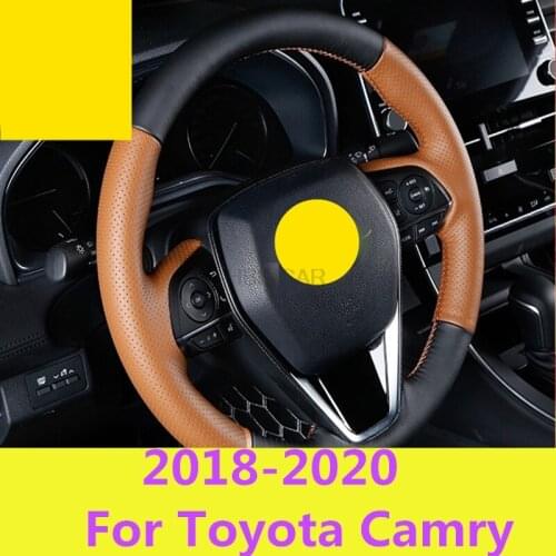 For Toyota Camry 8th Sedan 2018-2020 Leather steering wheel cover Leather hand-stitched steering wheel cover car Accessories