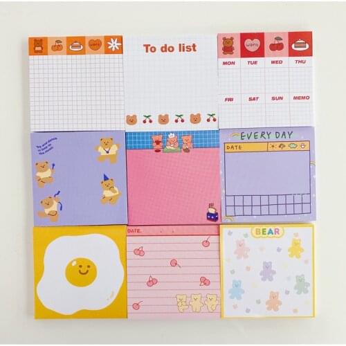 Cute Bear Cartoon Pattern Note Paper Korean Girl Small Notebooks Grid Color Memo Pad Notepad Diy To Do List Kawaii Stationery